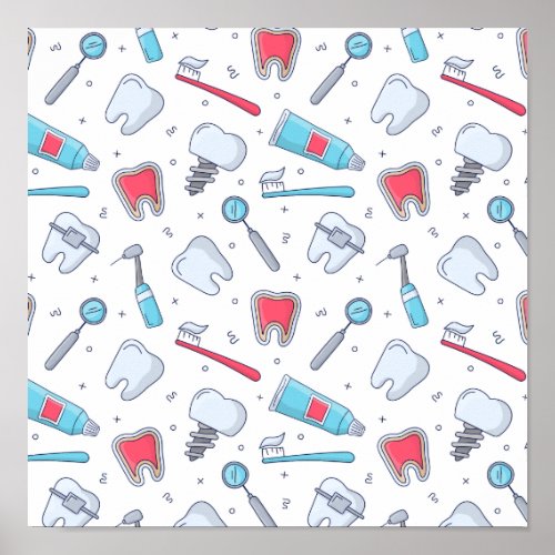 Teeth and Tools Dental Pattern Poster