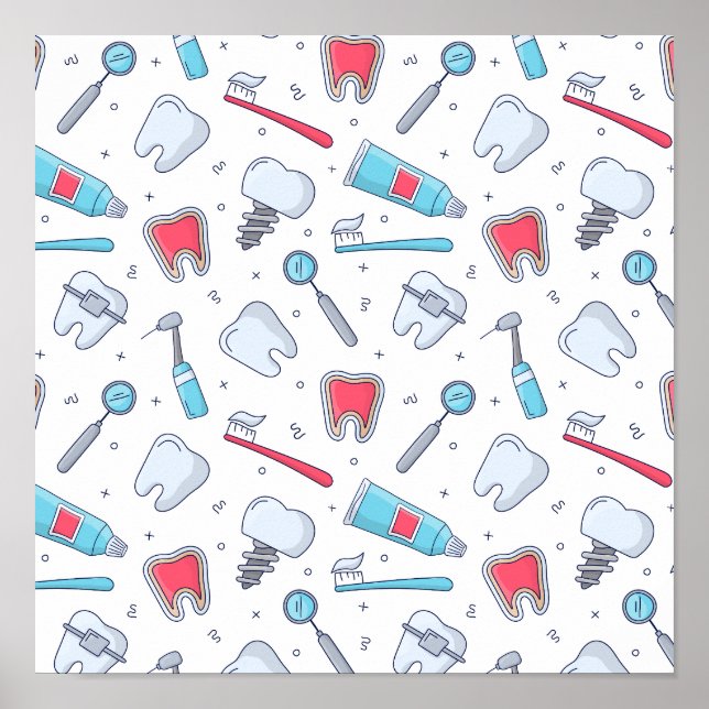 Teeth and Tools Dental Pattern Poster (Front)