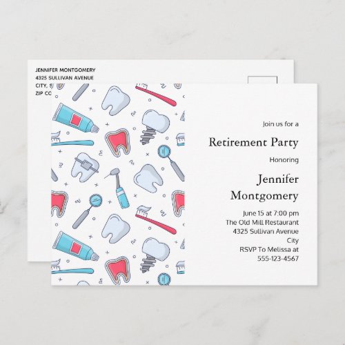 Teeth and Tools Dental Pattern Retirement Invitation Postcard
