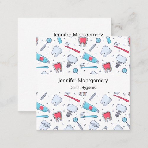 Teeth and Tools Dental Pattern Square Business Card