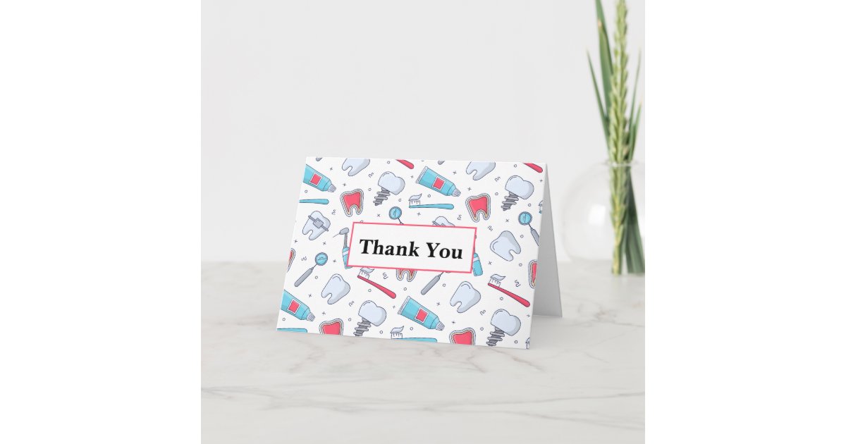 Teeth and Tools Dental Pattern Thank You Card | Zazzle