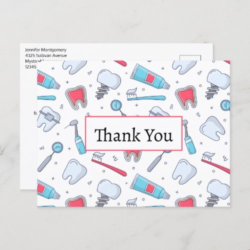 Teeth and Tools Dental Pattern Thank You Postcard