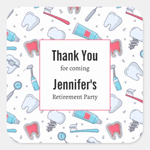 Teeth and Tools Dental Pattern Thank You Square Sticker