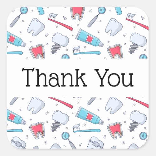 Teeth and Tools Dental Pattern Thank You Square Sticker