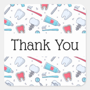 Teeth and Tools Dental Pattern Thank You Square Sticker