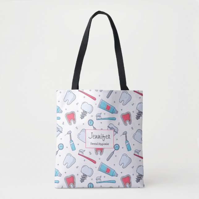 Teeth and Tools Dental Pattern Tote Bag (Front)