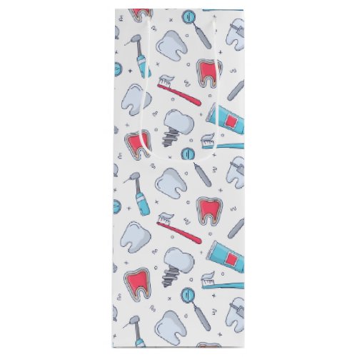 Teeth and Tools Dental Pattern Wine Gift Bag