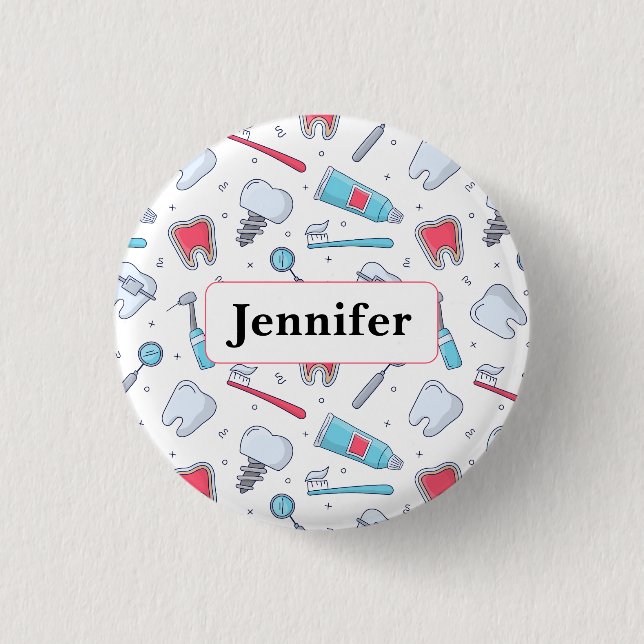 Teeth and Tools Dental Pattern with a Name Button (Front)