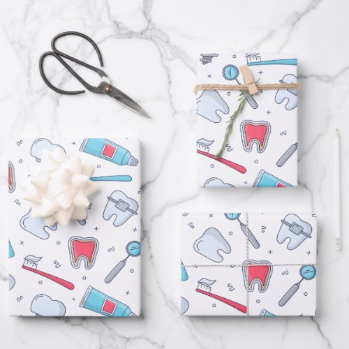 Teeth and Tools Dental Pattern Wrapping Paper Sheets