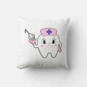 Teeth as Nurse with Syringe.PNG Throw Pillow