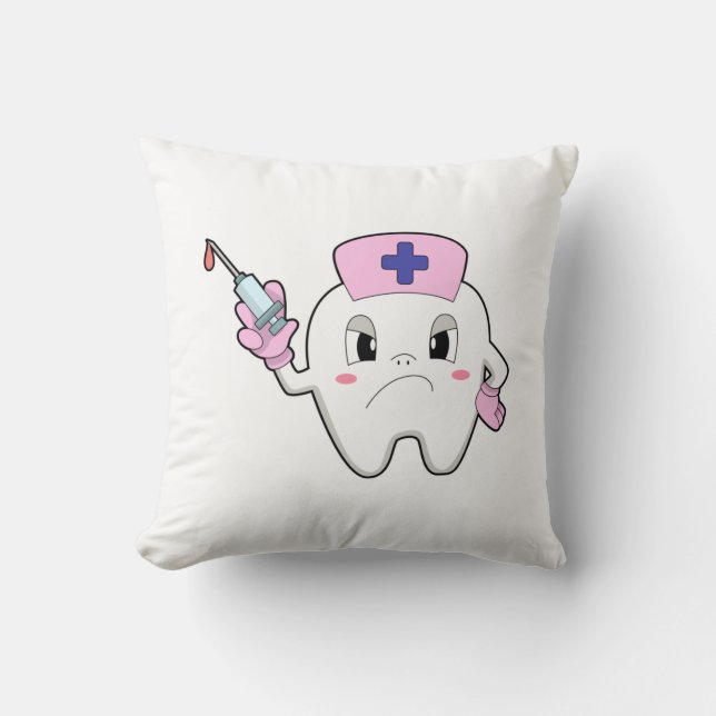 Teeth as Nurse with Syringe.PNG Throw Pillow (Front)