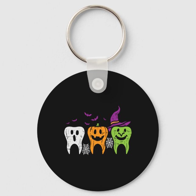 Teeth Ghost Pumpkin Witch Cute Dental Halloween De Keychain (Front)