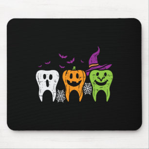 Teeth Ghost Pumpkin Witch Cute Dental Halloween De Mouse Pad