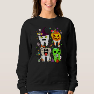 Teeth Ghost Pumpkin Witch Cute Dental Halloween De Sweatshirt