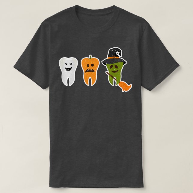 Teeth Ghost Pumpkin Witch Cute Dental Halloween De T-Shirt (Design Front)