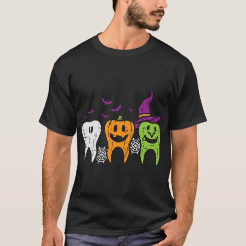 Teeth Ghost Pumpkin Witch Cute Dental Halloween De T_Shirt