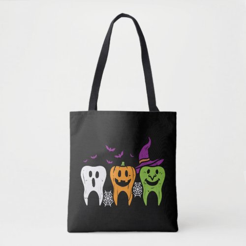 Teeth Ghost Pumpkin Witch Cute Dental Halloween De Tote Bag