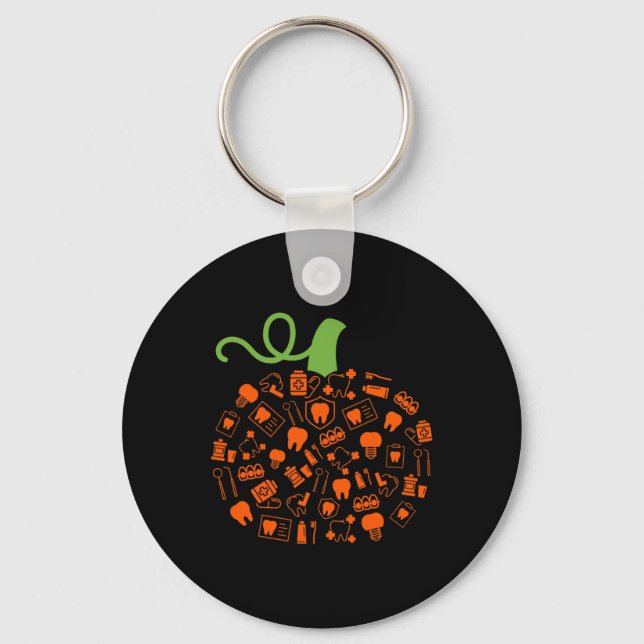 Teeth Ghost Pumpkin Witch Dental Halloween Dentist Keychain (Front)