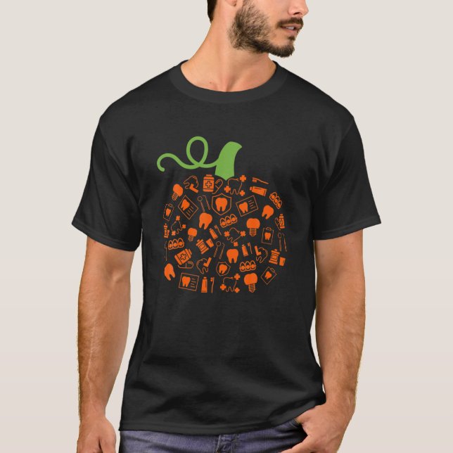 Teeth Ghost Pumpkin Witch Dental Halloween Dentist T-Shirt (Front)