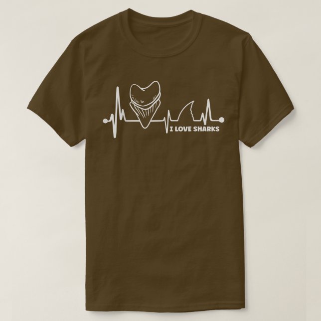 Teeth Heartbeat I Love Sharks Megalodon Tooth Hunt T-Shirt (Design Front)