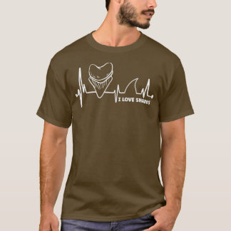 Teeth Heartbeat I Love Sharks Megalodon Tooth Hunt T-Shirt