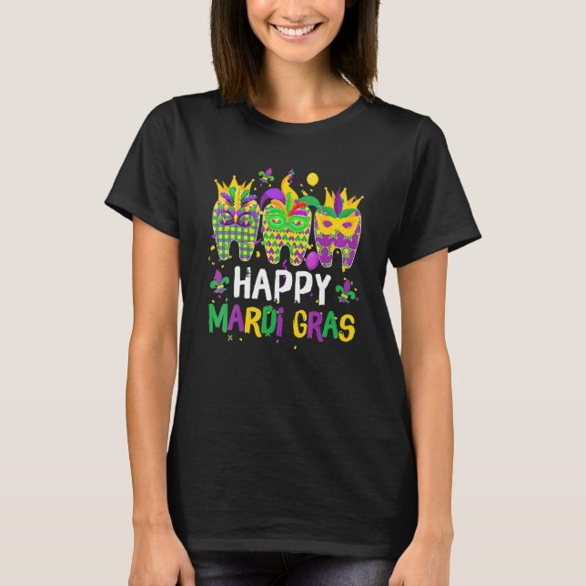 Teeth Jester Mask Dental Hygiene Happy Mardi Gras T-Shirt (Front)