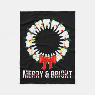 Teeth Smile Be Merry And Bright Dental Dentist Chr Fleece Blanket