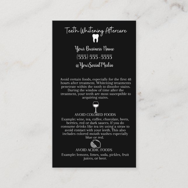 Teeth Whitening Aftercare Business Card (Front)