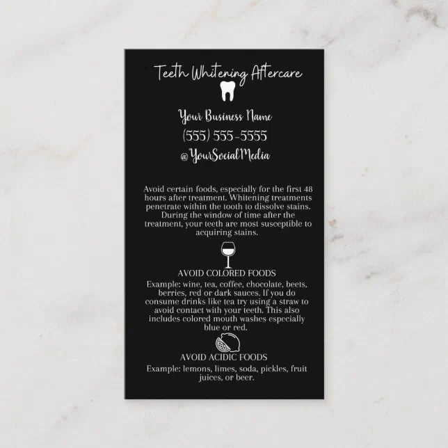 Teeth Whitening Aftercare Business Card Zazzle