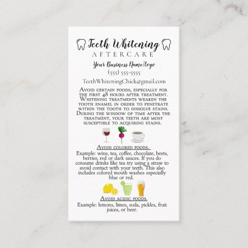 Teeth Whitening Aftercare Instruction Business Card