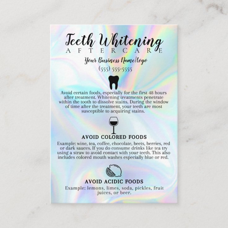 Teeth Whitening Aftercare Instruction Business Card Zazzle