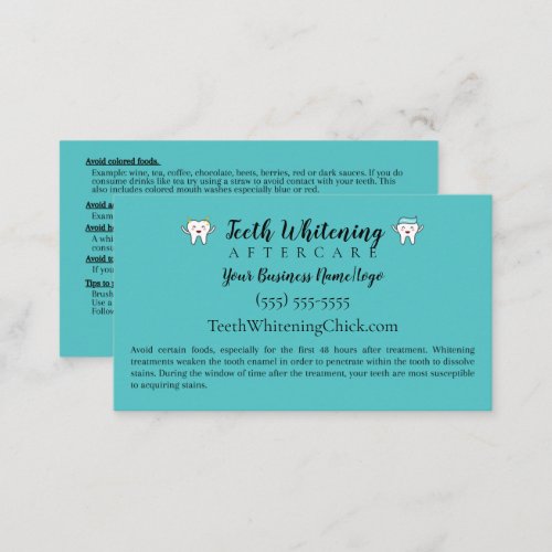Teeth Whitening Aftercare Instruction Business Card