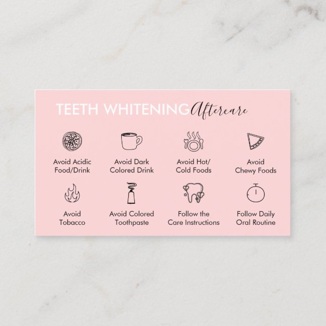 Teeth Whitening Aftercare Tips Instruction Guides Business Card