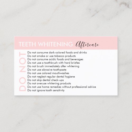 Teeth Whitening Avoids Advices Aftercare Business Card