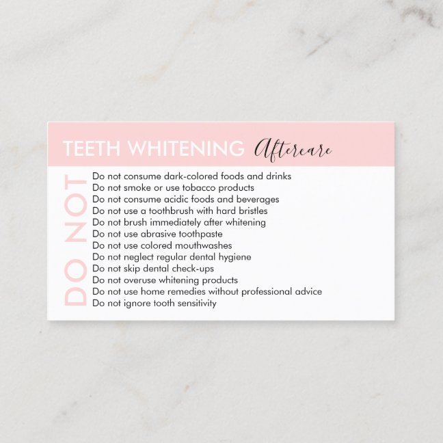 Teeth Whitening Avoids Advices Aftercare Business Card