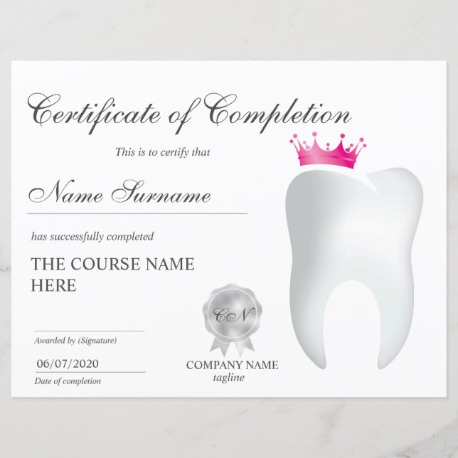 Teeth Whitening Certificate of Completion Course (Front)