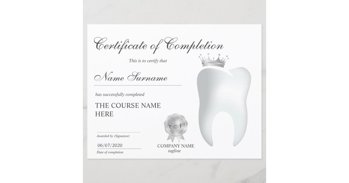 Teeth Whitening Certificate of Completion Course Zazzle