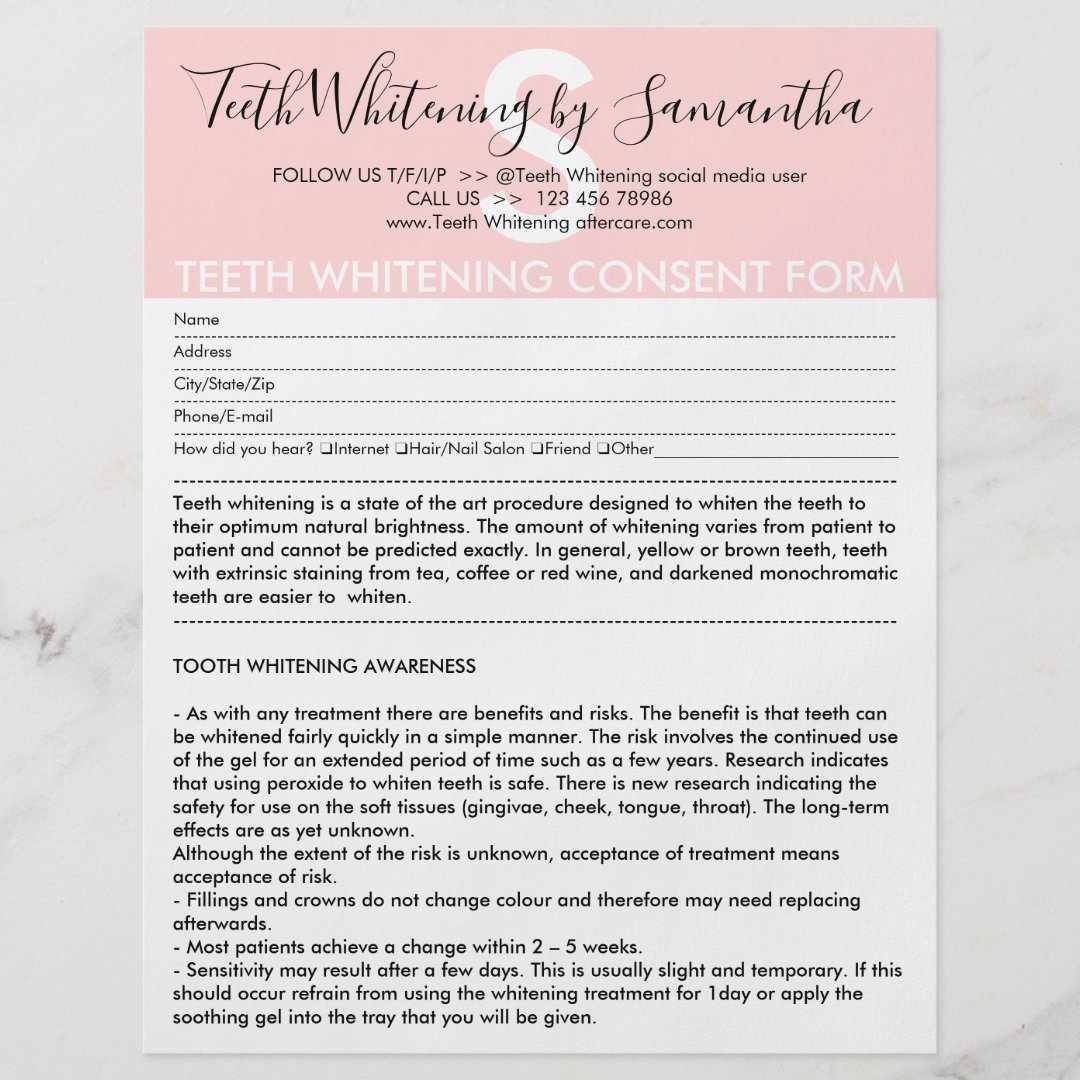 Teeth Whitening Customer Consent Budget Form Flyer Zazzle