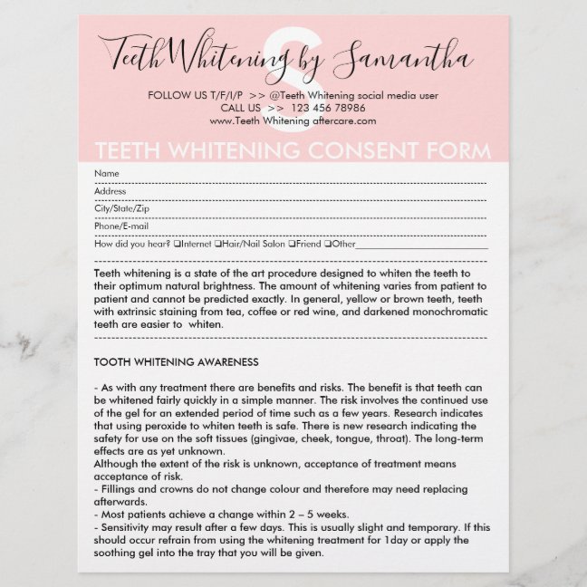 Teeth Whitening Customer Consent Budget Form Flyer
