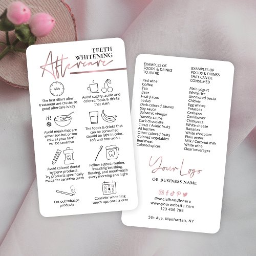 Teeth Whitening Pink Rose Gold Care Instructions Business Card