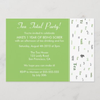 Teetotal / Tea Total Custom Years Sober Party Invitation by PeachyPrints at Zazzle