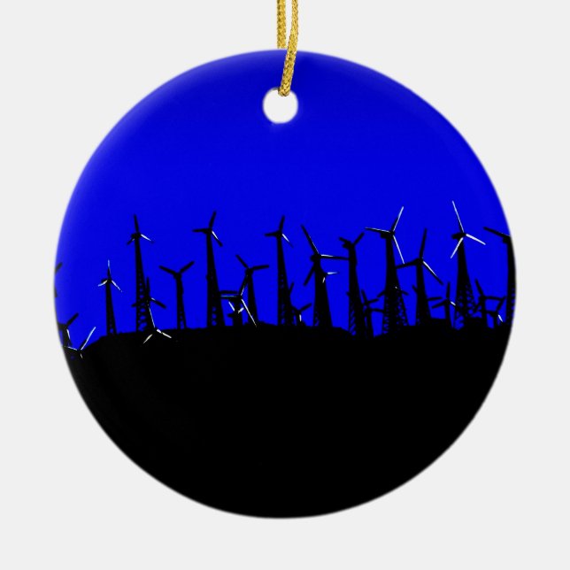 Tehachapi Wind Farm Silhouette Ceramic Ornament (Front)