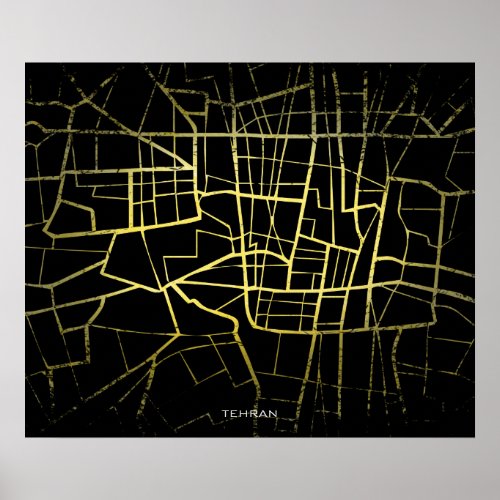 Tehran Gold Style Art Map Poster