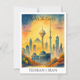 Tehran Iran customized Watercolor Save the Date  Postcard