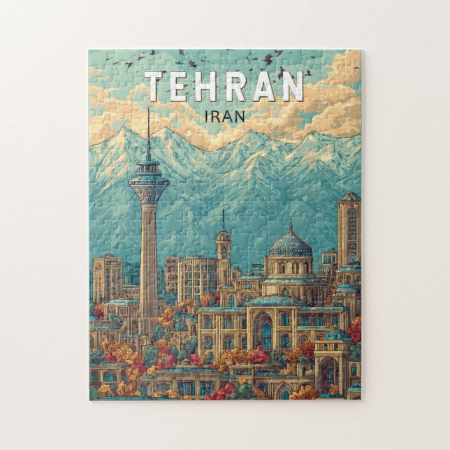 Tehran Iran Illustration Travel Art Vintage Jigsaw Puzzle (Vertical)