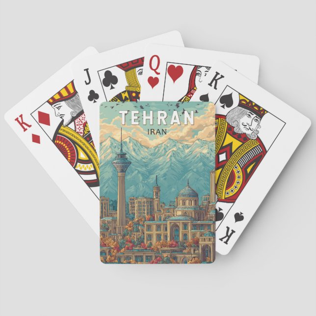 Tehran Iran Illustration Travel Art Vintage Poker Cards (Back)