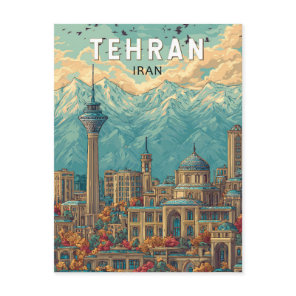 Tehran Iran Illustration Travel Art Vintage Postcard