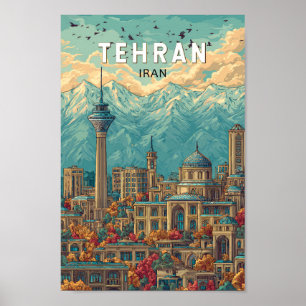 Tehran Iran Illustration Travel Art Vintage Poster