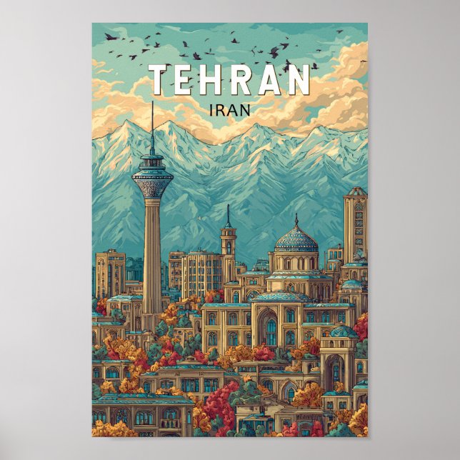 Tehran Iran Illustration Travel Art Vintage Poster (Front)