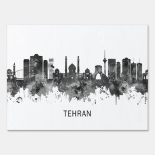 Tehran Iran Skyline BW Sign